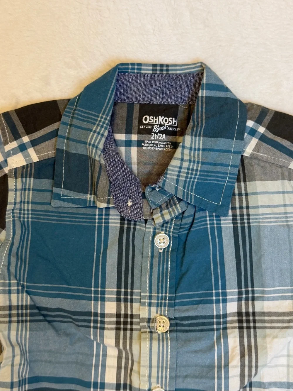 OshKosh B'gosh Boys Teal & Green Plaid Button-Up Shirt - 2T